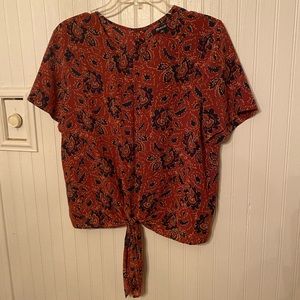 Madewell 100% silk tie front and back button top